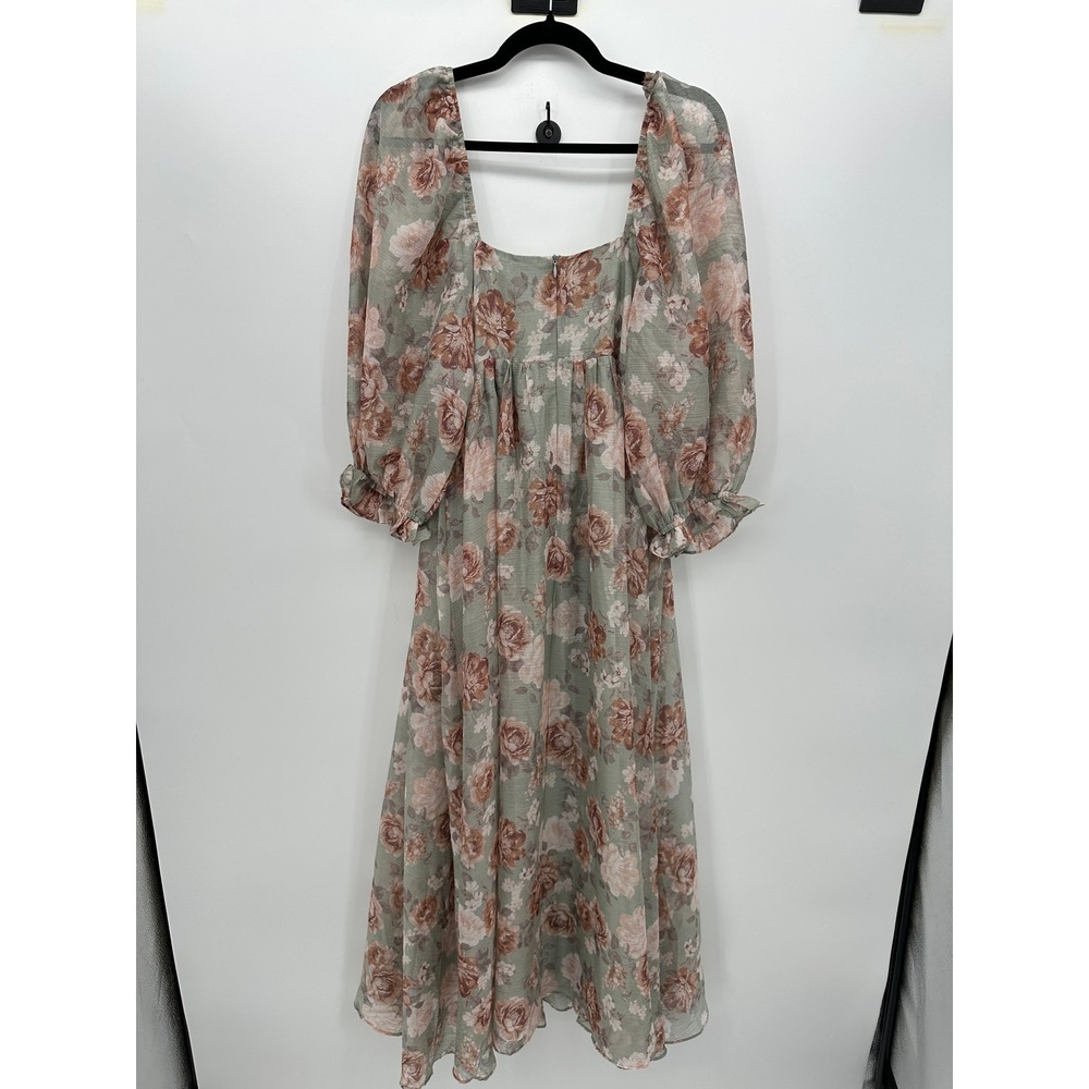 Arula Floral Maxi Dress Sz 1X Sage Green  Cottagecore Boho Peasant Coquette - Picture 2 of 8